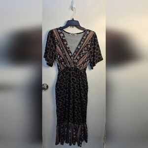 Haptics Elegant Black and Brown Floral Ankle Length Maxi Dress